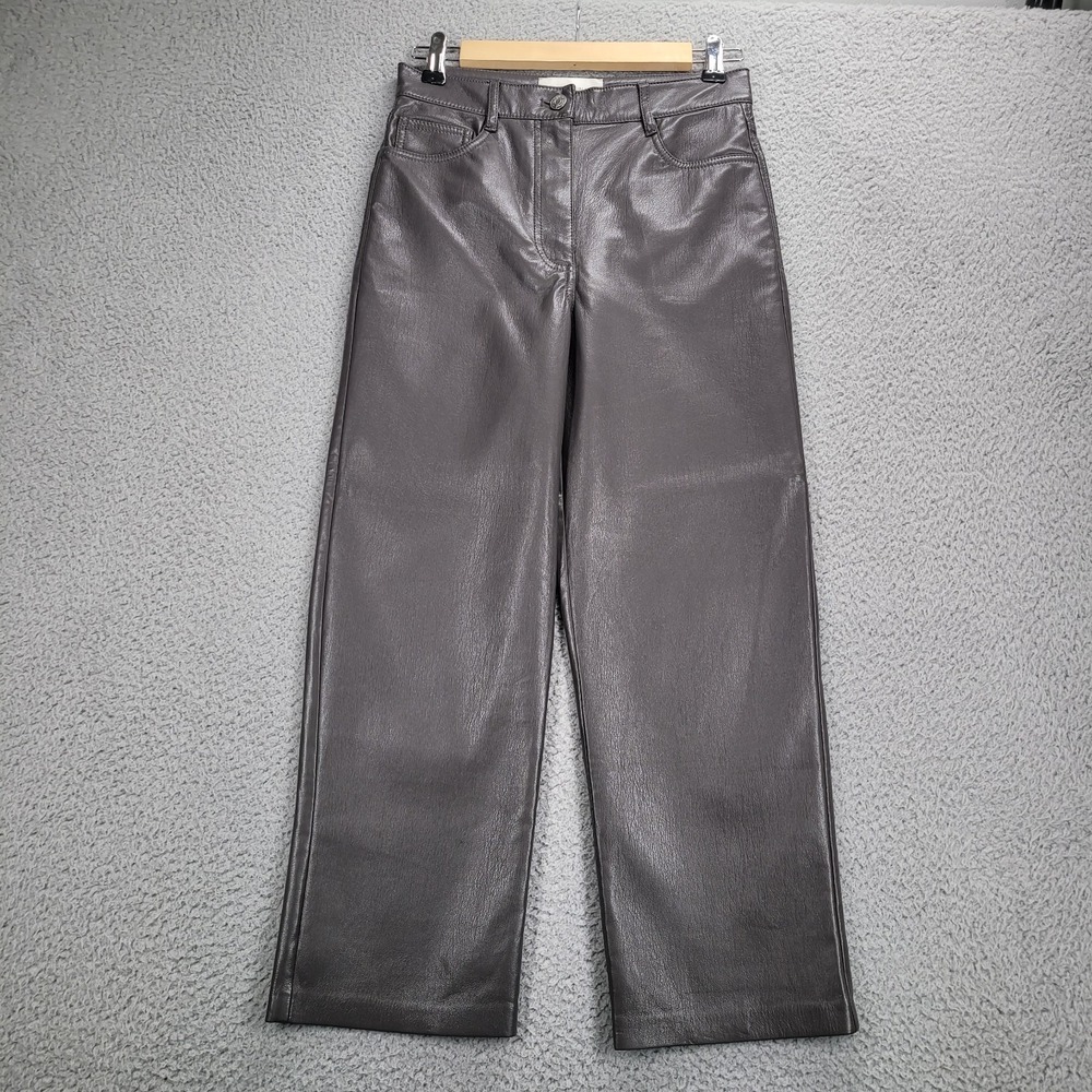 WILFRED Pants Size 4 The Melina Straight Crop Gray Vegan Leather 26x23